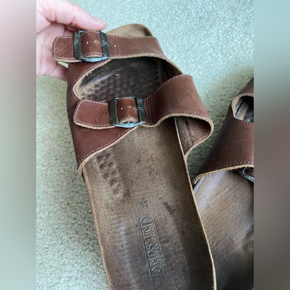 Lands’ end leather buckle slides slide sandals shoes size 11 - Picture 2 of 9